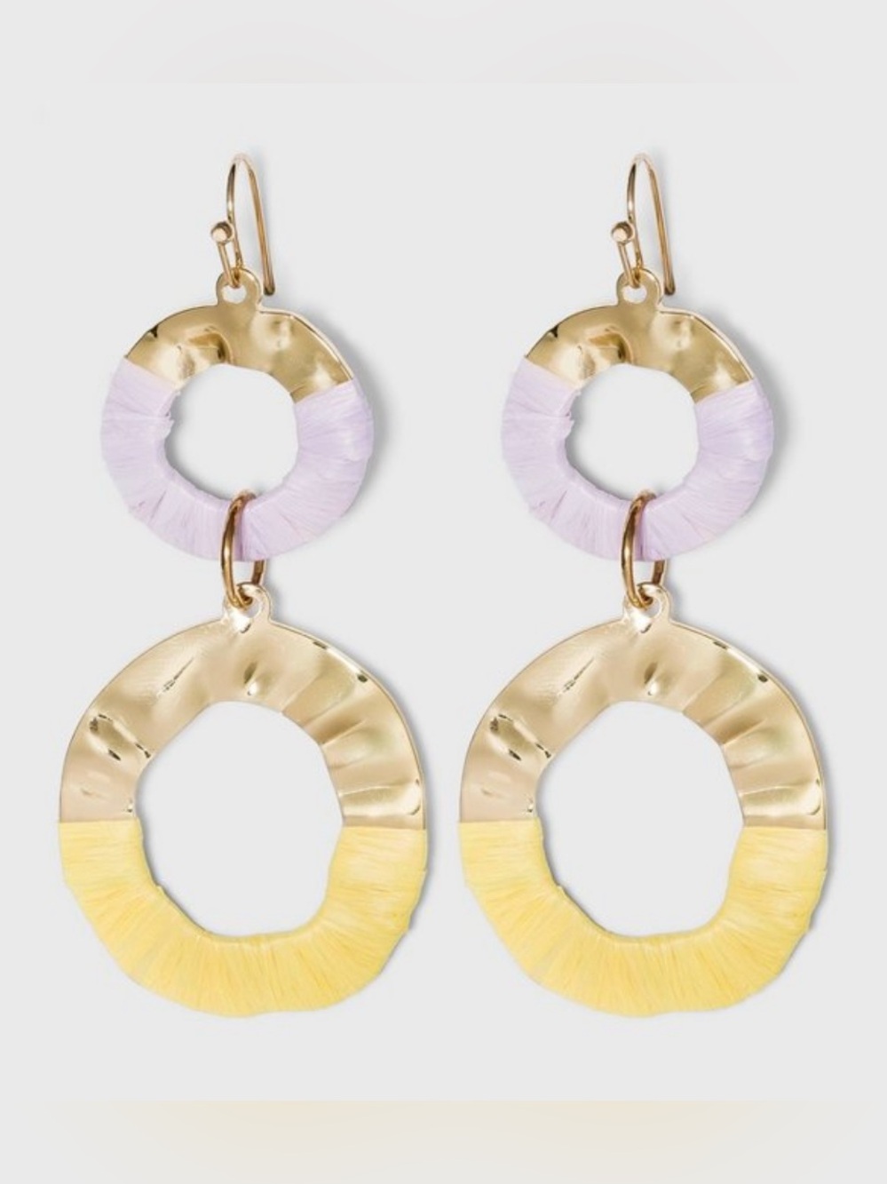 Gold, Yellow & Lavender Double Hoop Drop Earrings